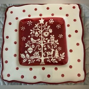 Tivoli Red 222 Fifth Hand Painted Desserts Dish Partridge Tree Christmas Plate!